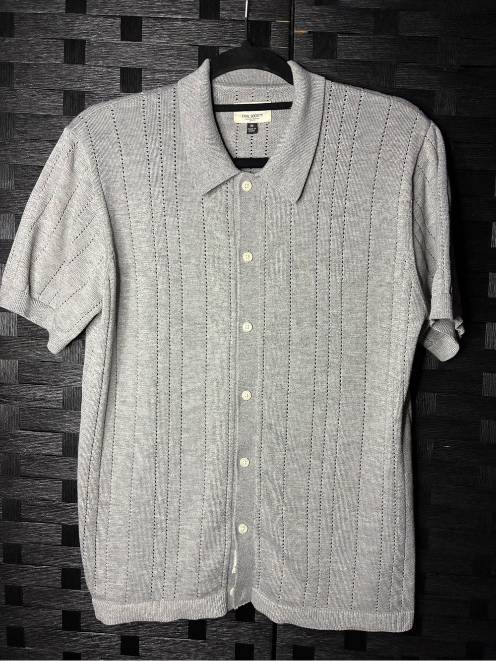 Civil Society Light Gray Short-Sleeve Knit Button-Down Shirt